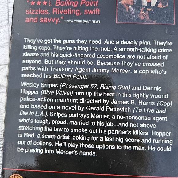 Boiling Point VHS Wesley Snipes Dennis Hopper Warner Brothers 1993 - Picture 2 of 7